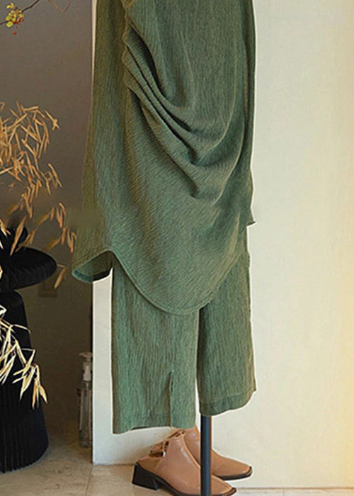 Pieces Button Green Cotton Asymmetrical Women Sleeveless Two Set