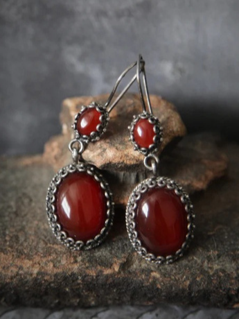 Boucles d'oreilles en cristal naturel rouge de style rétro, bijoux ethniques décontractés pour femmes cc14