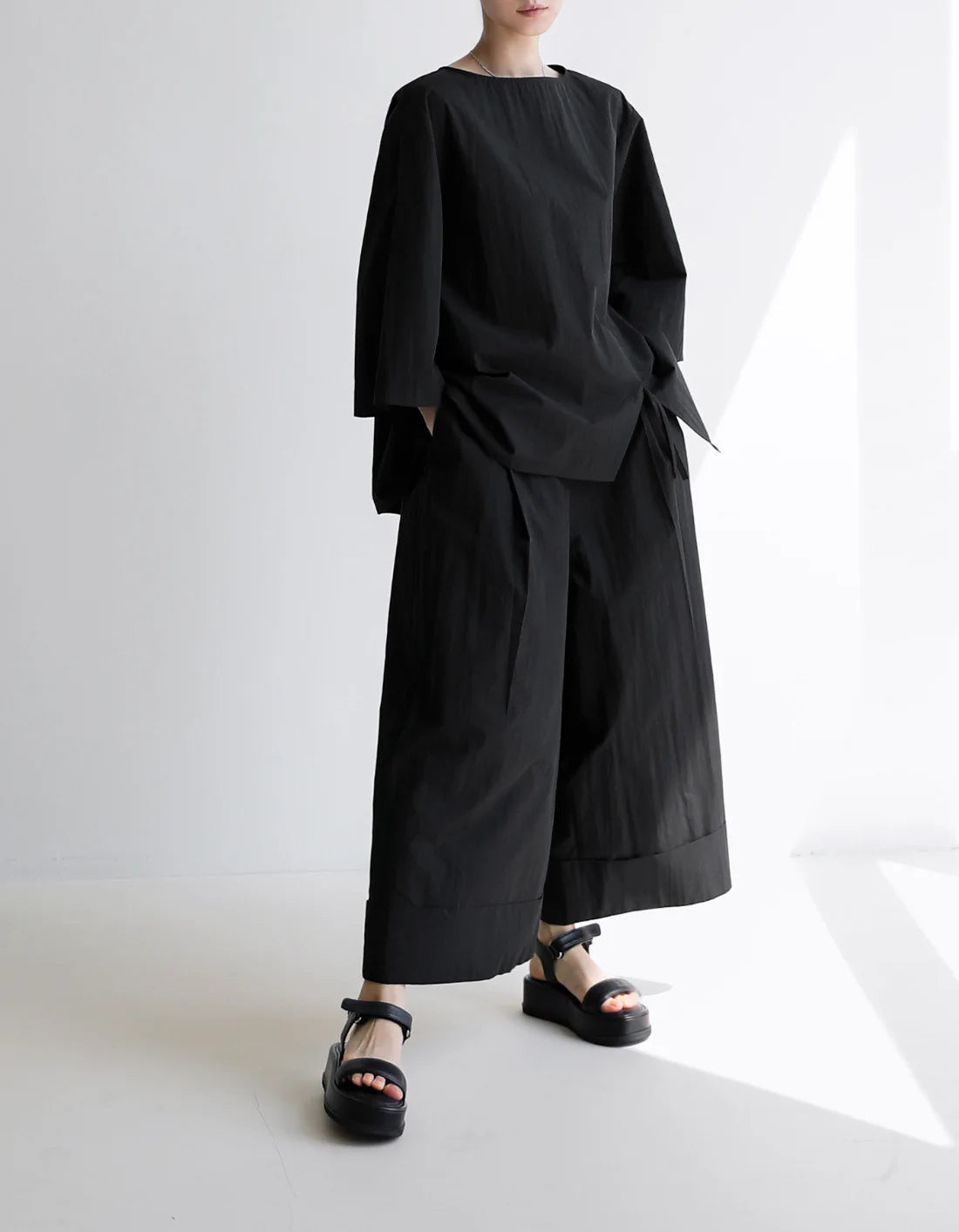 Cotton Asymmetrical Casual Sleeve Half Khaki Drawstring Top