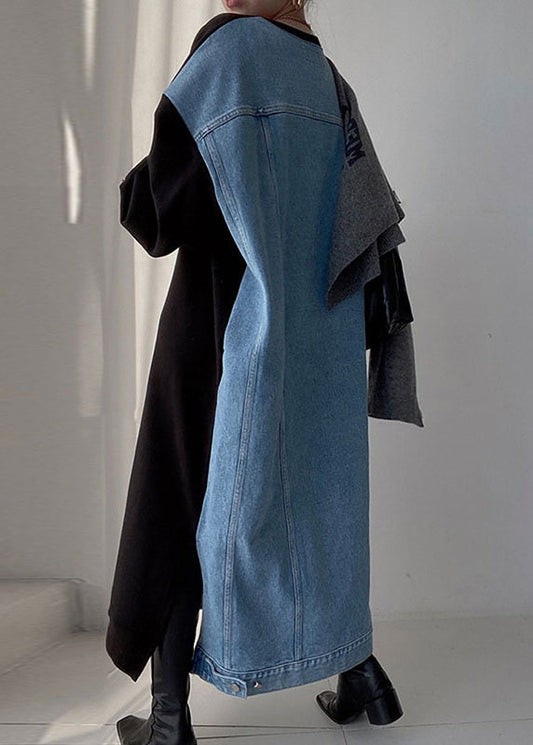 Long Black Spring Dresses Patchwork Oversized Natural Denim