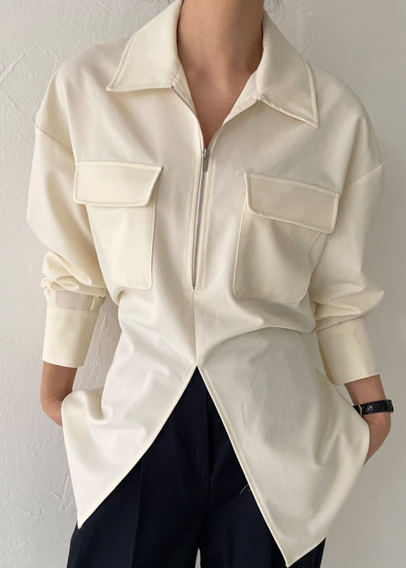 Blouses Up Zip Modern Open Side White Spring