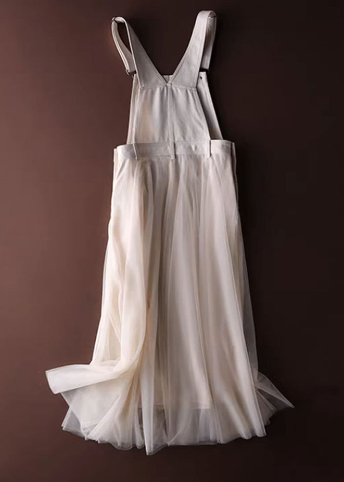Tulle Summer Patchwork Strap Denim Dress Unique White