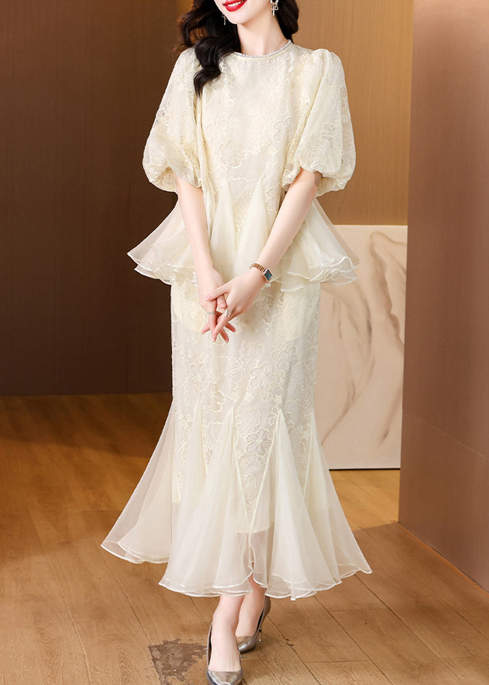 Two Skirt And Tops Fishtail Silk Beige Embroidered Chic Pieces