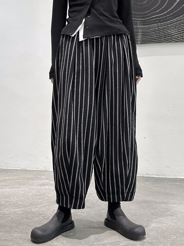 Cool High-Waisted Harem Split-Joint Pants Striped Pattern