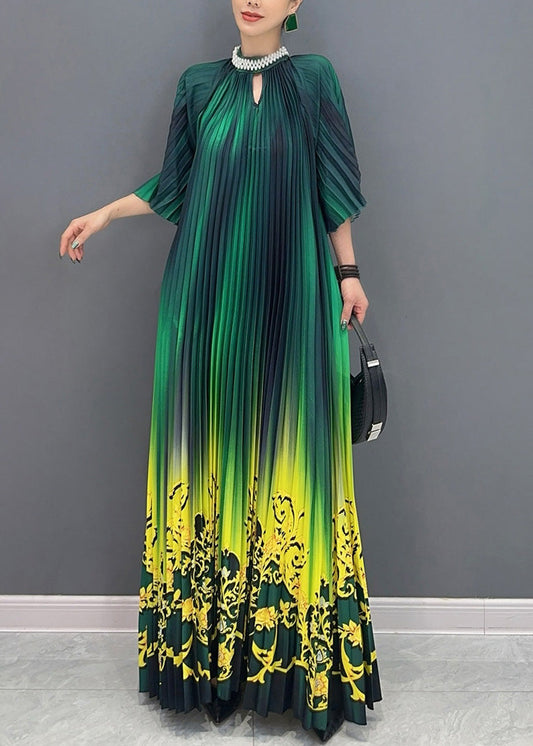 Fashion Gradient Color Green Print Long Dresses Summer AO1036