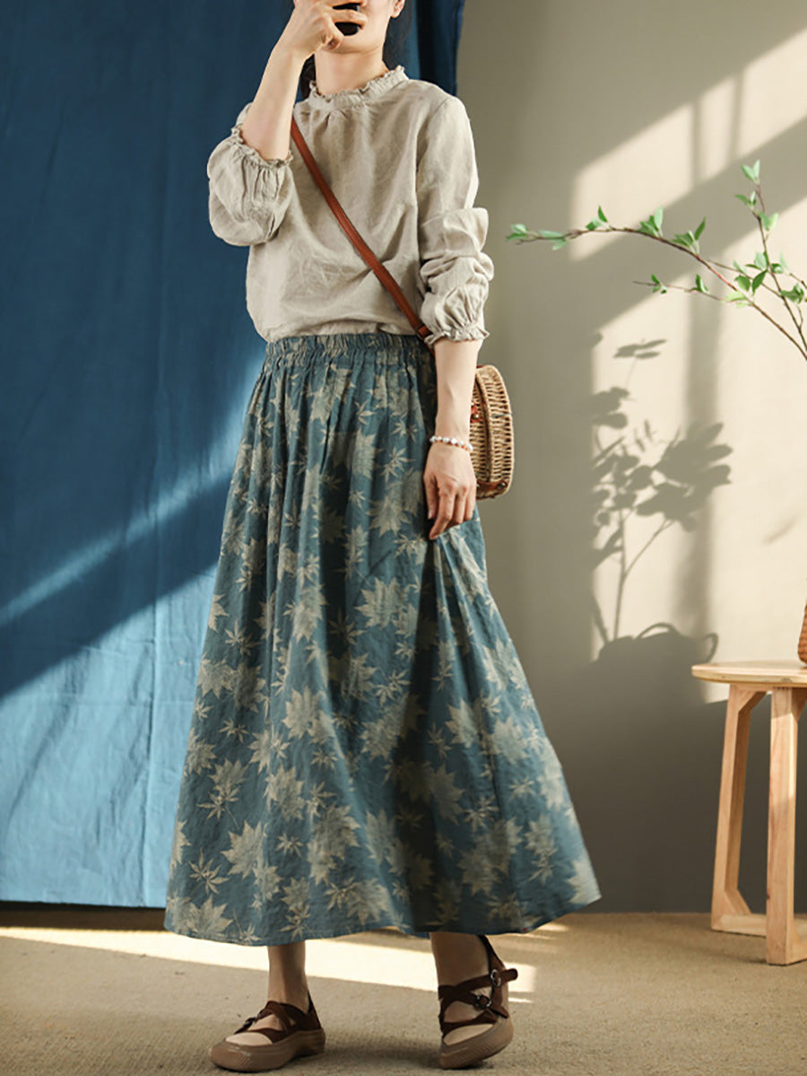 Plus Size Floral Vintage Elastic Waist Summer Loose Skirt RR1030