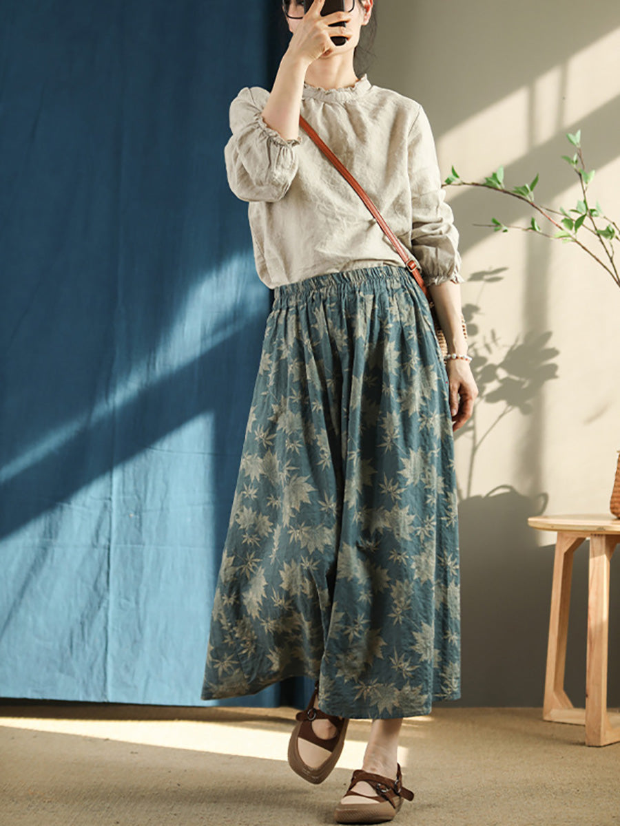 Plus Size Floral Vintage Elastic Waist Summer Loose Skirt RR1030