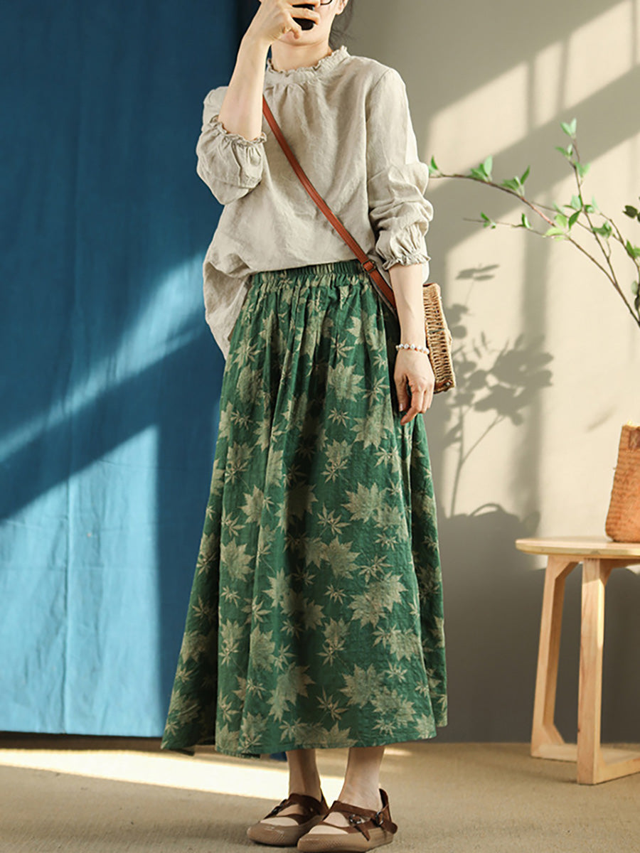 Plus Size Floral Vintage Elastic Waist Summer Loose Skirt RR1030