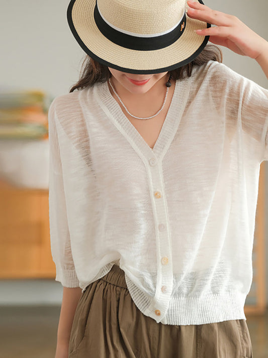 Plus Size Women Summer V-Neck Casual Loose Knit Shirt CC053