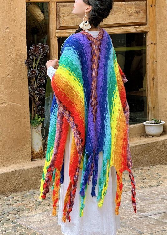 2024 New Bohemian Rainbow Tassel Cozy Warm Shawl WO037