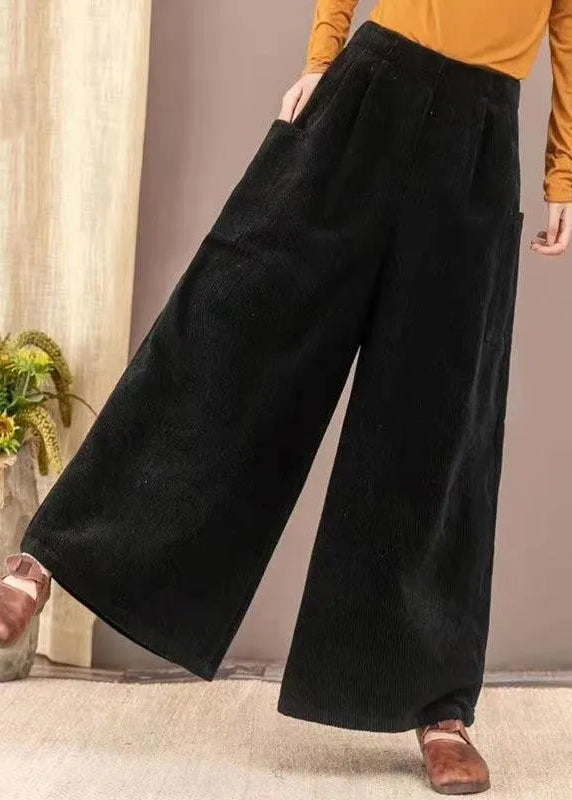 2024 New Brown Pockets Corduroy Warm Fleece Wide Leg Pants Winter RU007