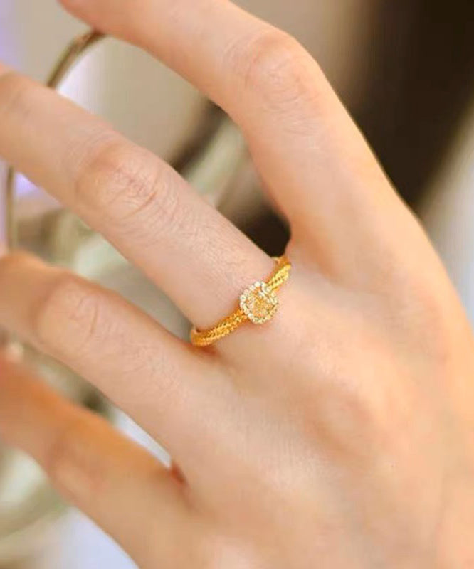 2024 New Gold Overgild Zircon Crystal Rings WF002