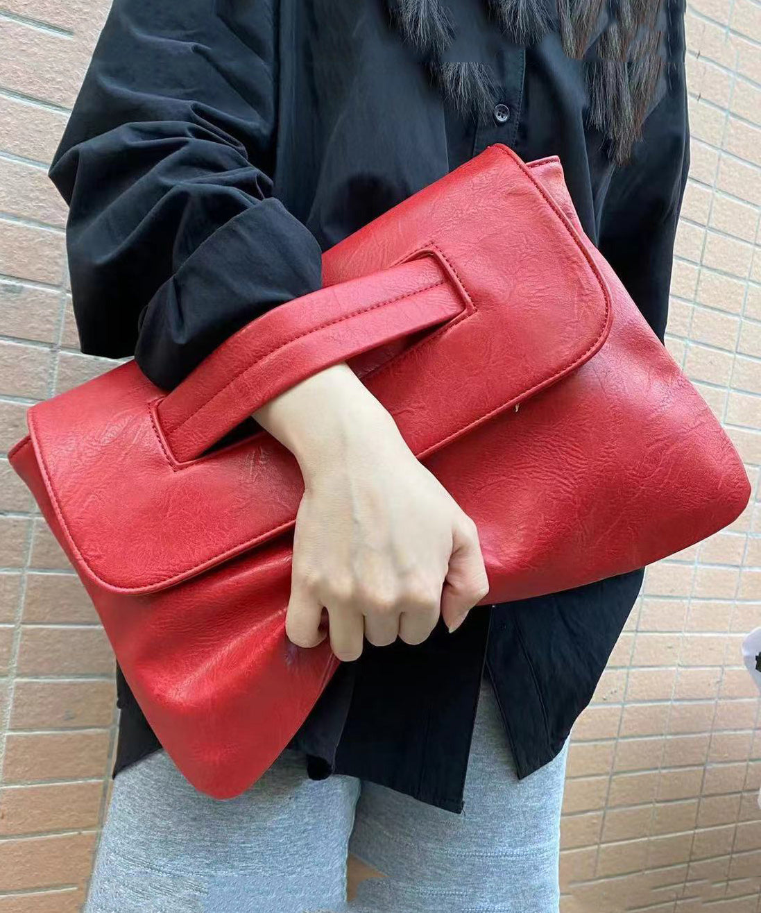 2024 New Red Patchwork Faux Leather Tote Handbag UU1067