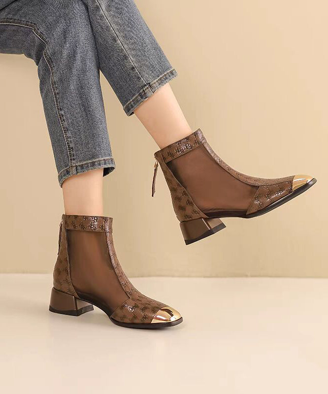 2024 Neue Sommer Kaffee Tüll Spleißen Chunky Heel Sandalen Stiefel OI050