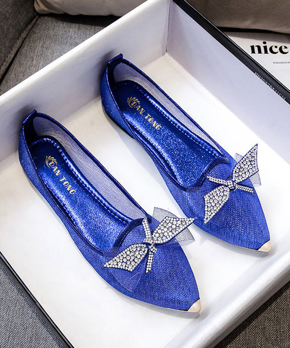 2024 Summer New Champagne Bow Zircon Pointed Flat Shoes XC1050