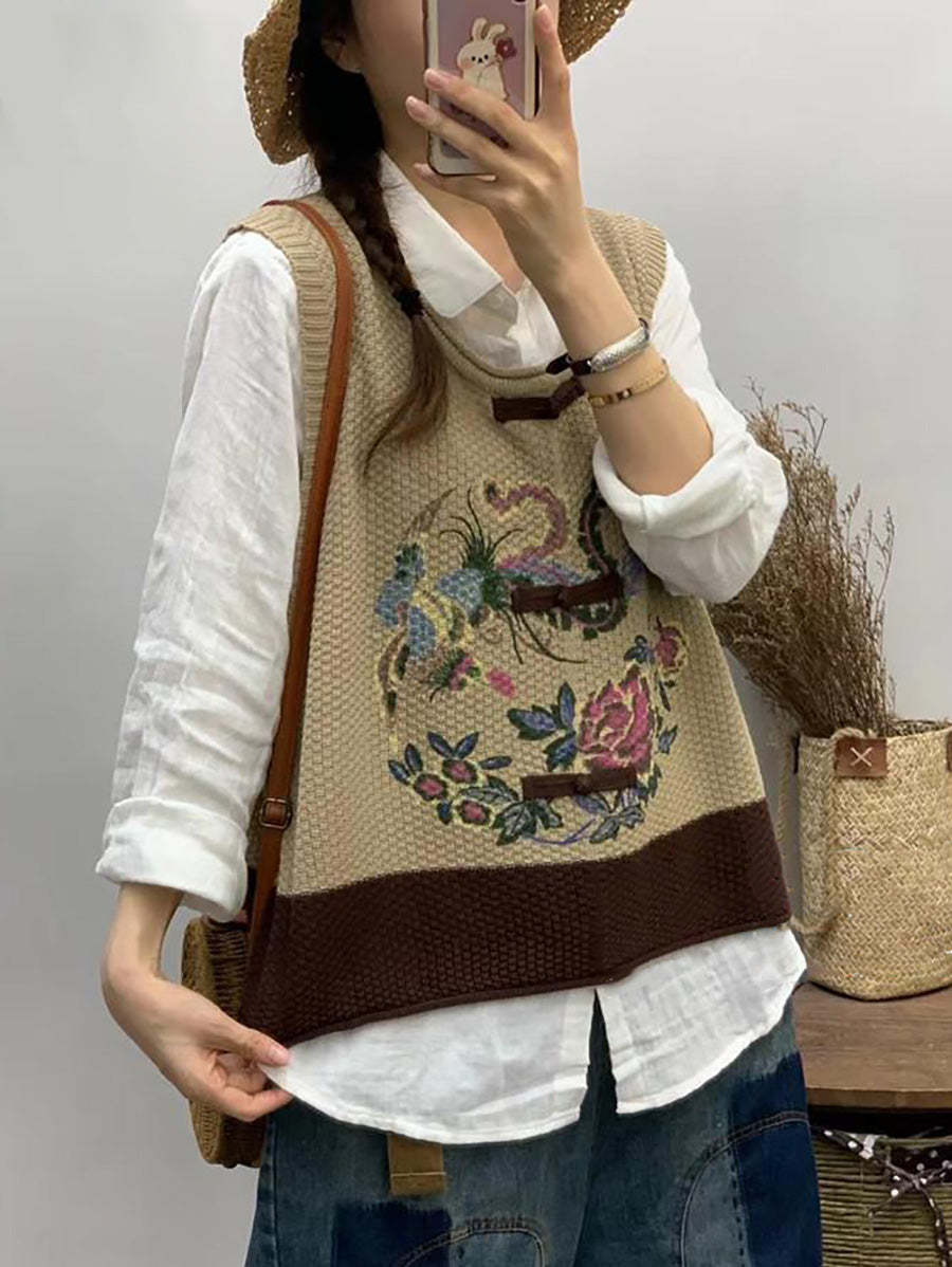 Women Retro Flower Print Colorblock Vest CV1028