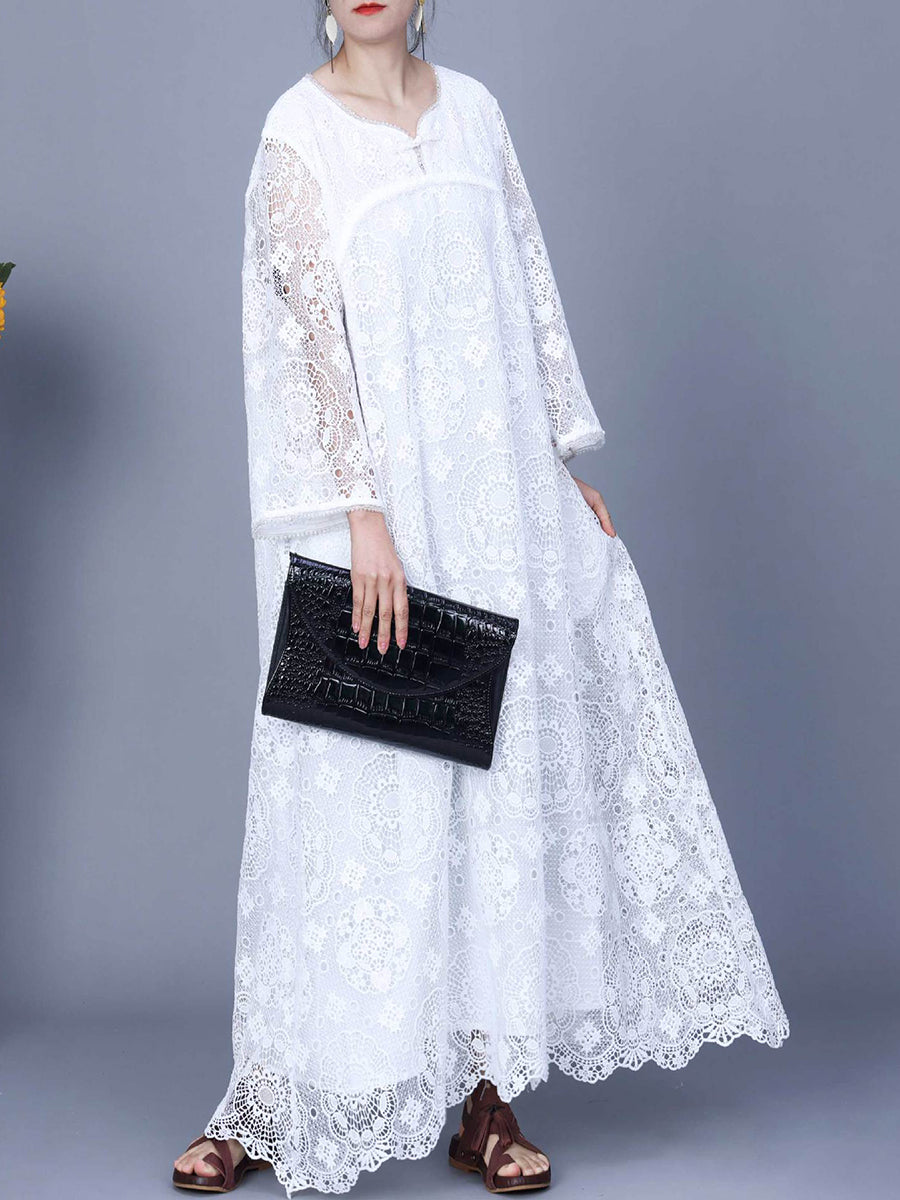 Women Summer Artsy Lace Spliced Maxi Dress KL1017