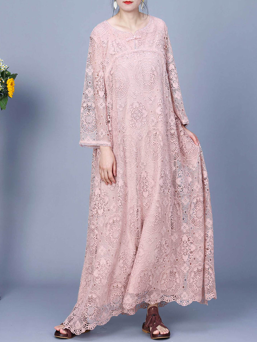 Women Summer Artsy Lace Spliced Maxi Dress KL1017