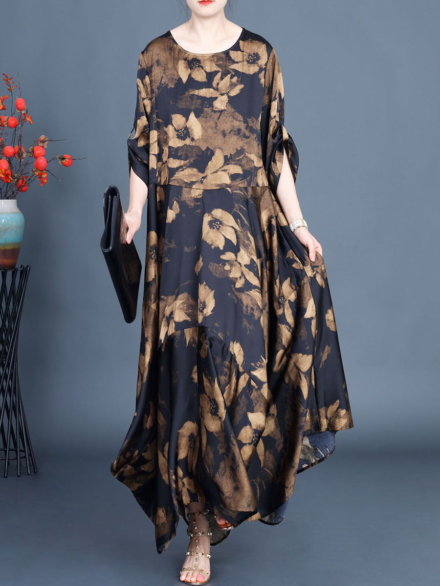 Robe ample d'été vintage à fleurs pour femmes avec ourlet irrégulier CO1032