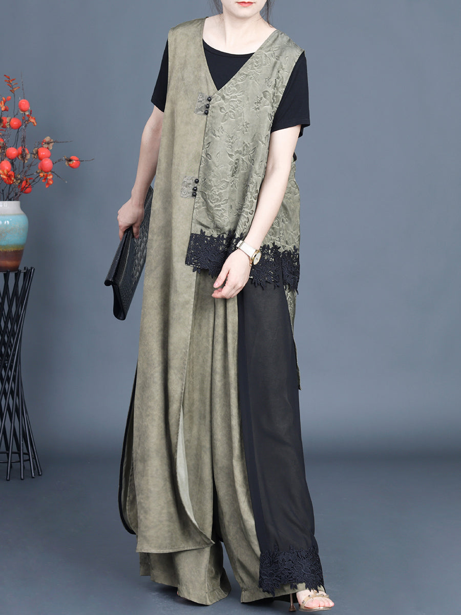 Women Summer Vintage Irregular Spliced Vest+Pants KL1014