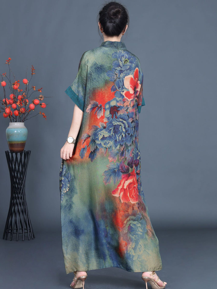 Women Summer Vintage Flower Spliced Robe Dress SC1005