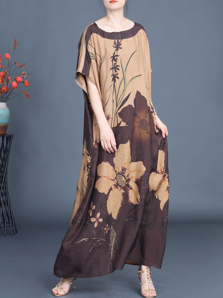 Women Summer Artsy Flower Colorblock Maxi Dress XX1049