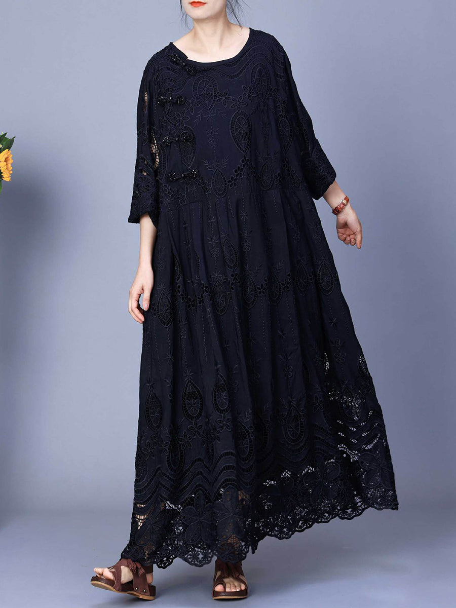 Robe longue ample d'été brodée artistique pour femmes AA1031