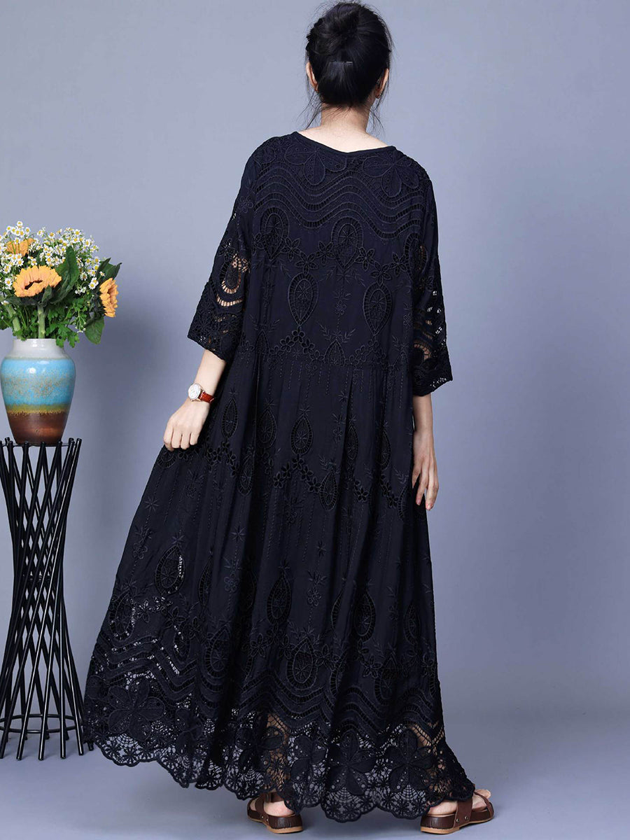 Robe longue ample d'été brodée artistique pour femmes AA1031