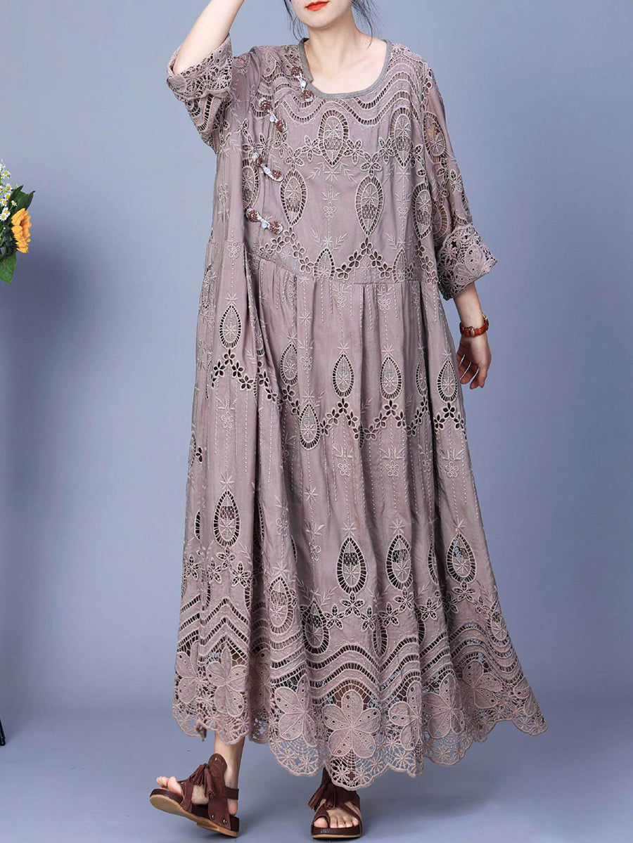 Robe longue ample d'été brodée artistique pour femmes AA1031