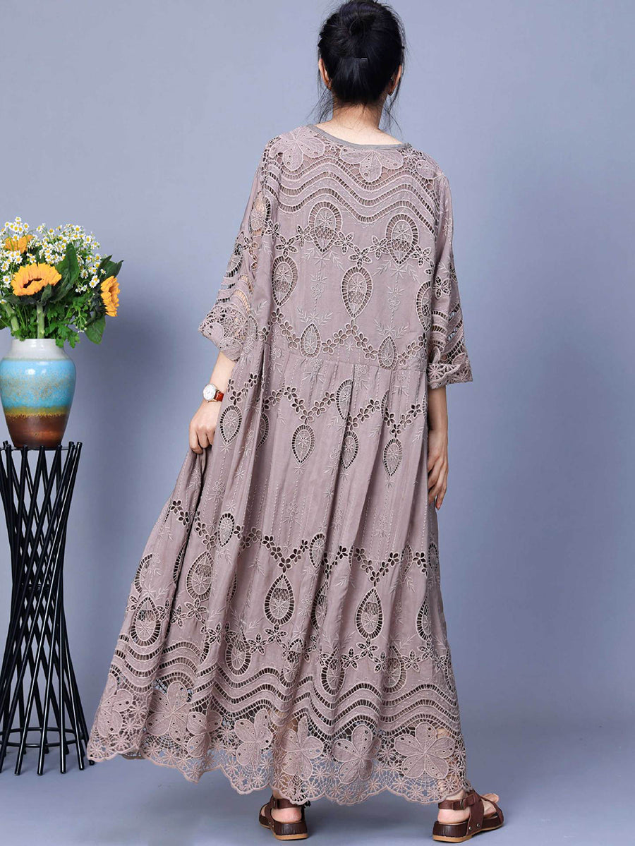 Robe longue ample d'été brodée artistique pour femmes AA1031