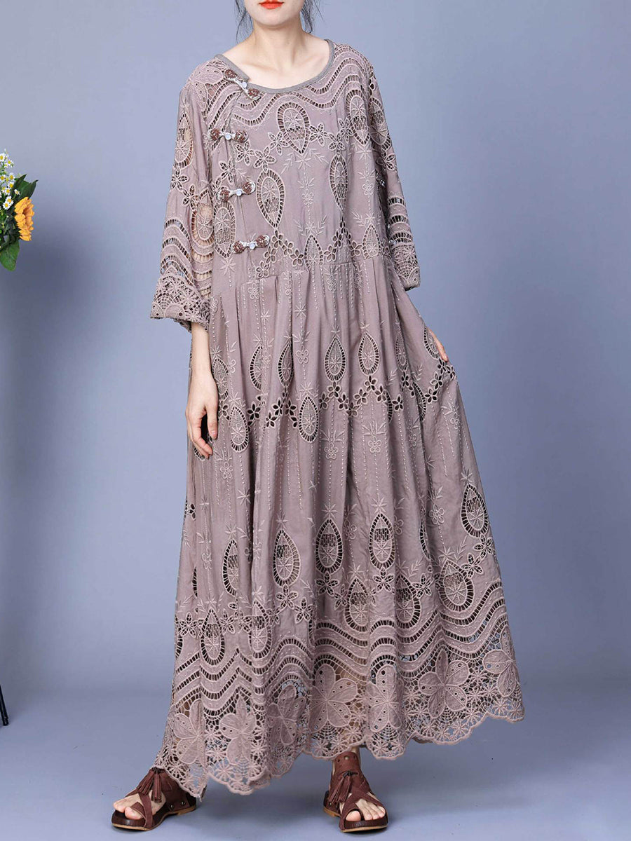 Robe longue ample d'été brodée artistique pour femmes AA1031