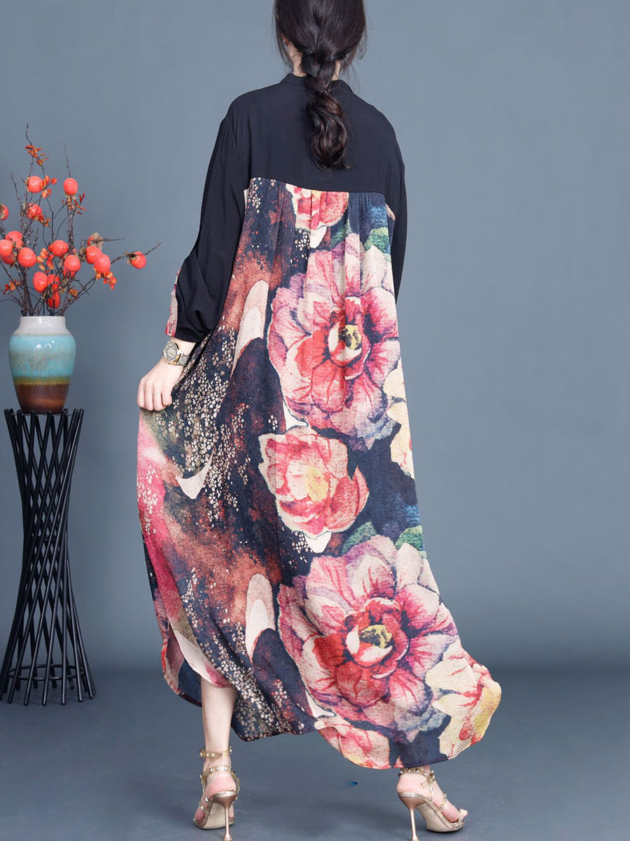 Women Summer Ethnic Flower Spliced Long Shirt Coat QW1008