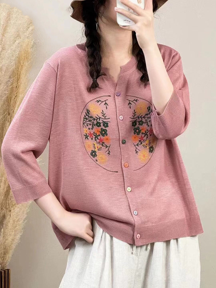 Women Spring Floral Embroidery Button-up Shirt QW1025