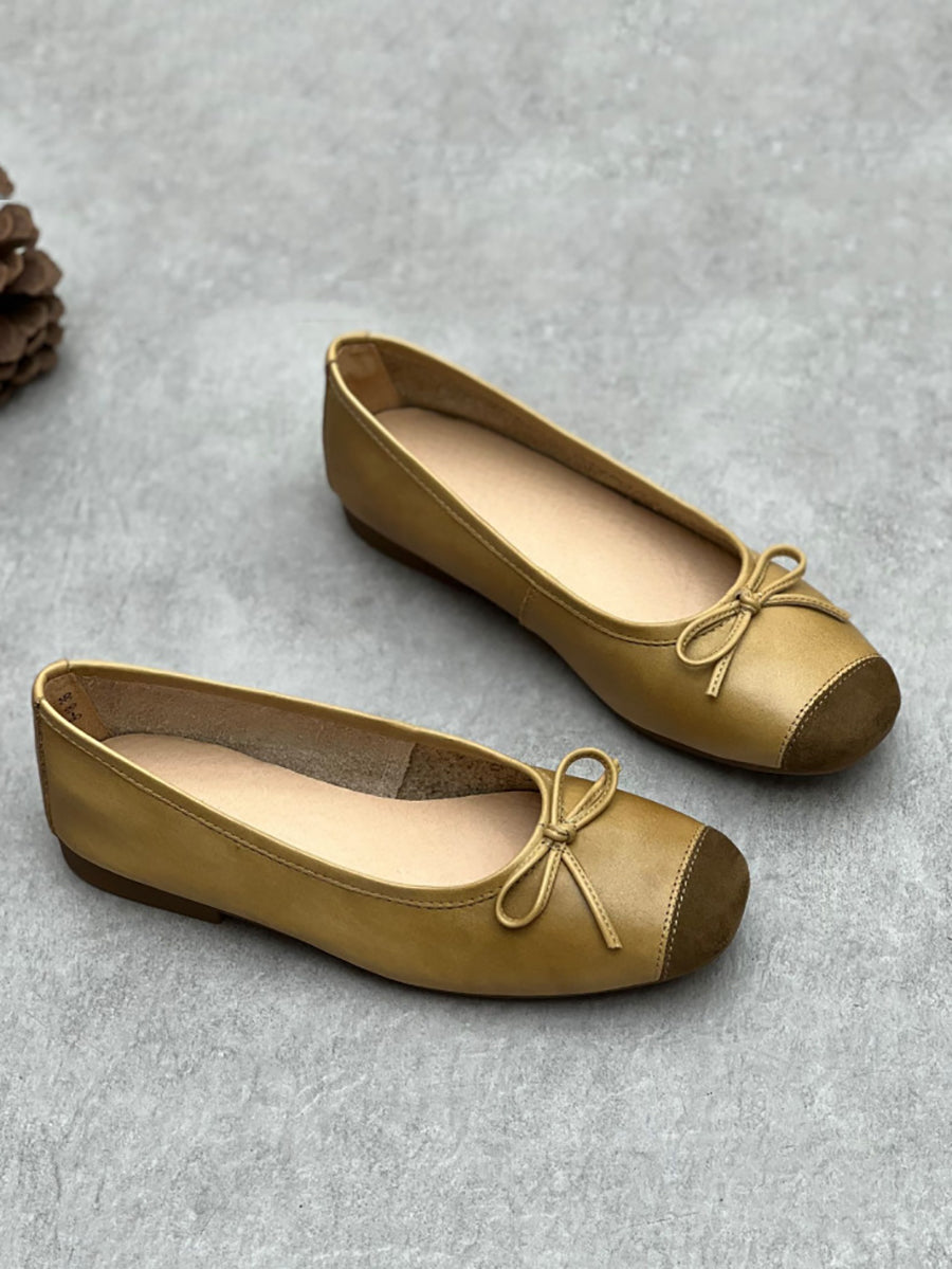 Women Summer Elegant Leather Solid Bowknot Flat Shoes WE1041