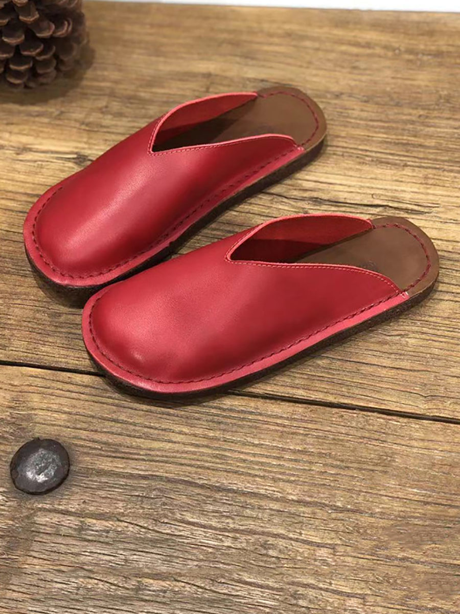 Women Summer Soft Solid Leather Flat Slippers WE1012