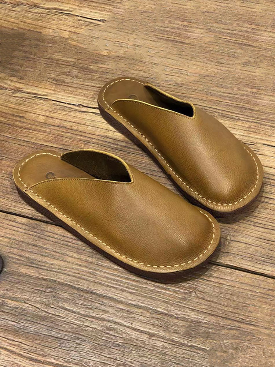 Women Summer Soft Solid Leather Flat Slippers WE1012
