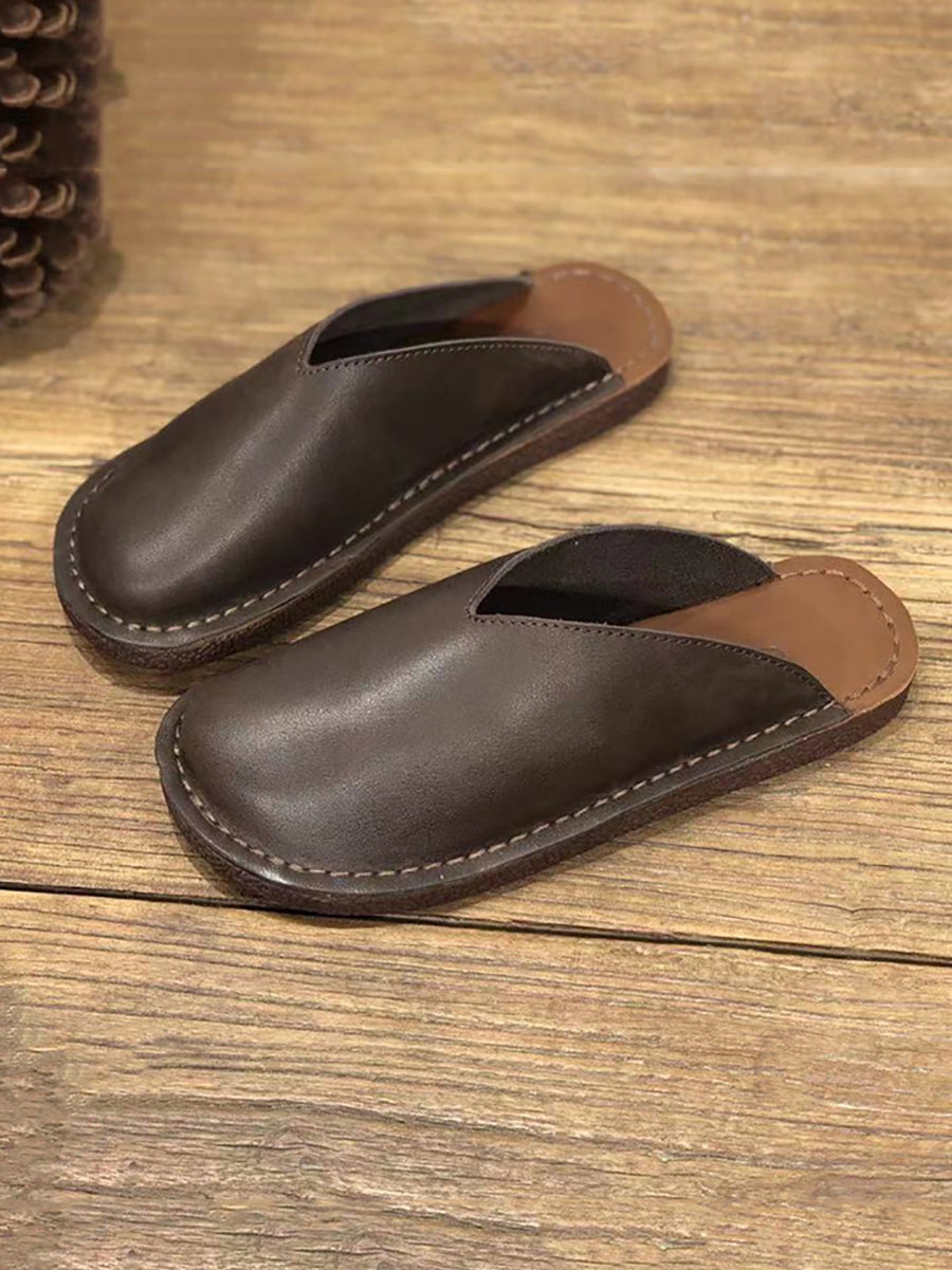 Women Summer Soft Solid Leather Flat Slippers WE1012