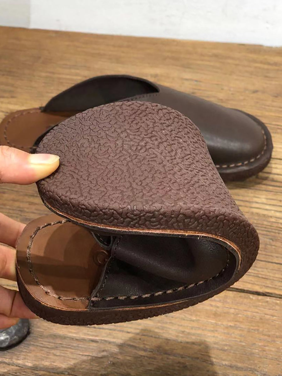 Women Summer Soft Solid Leather Flat Slippers WE1012