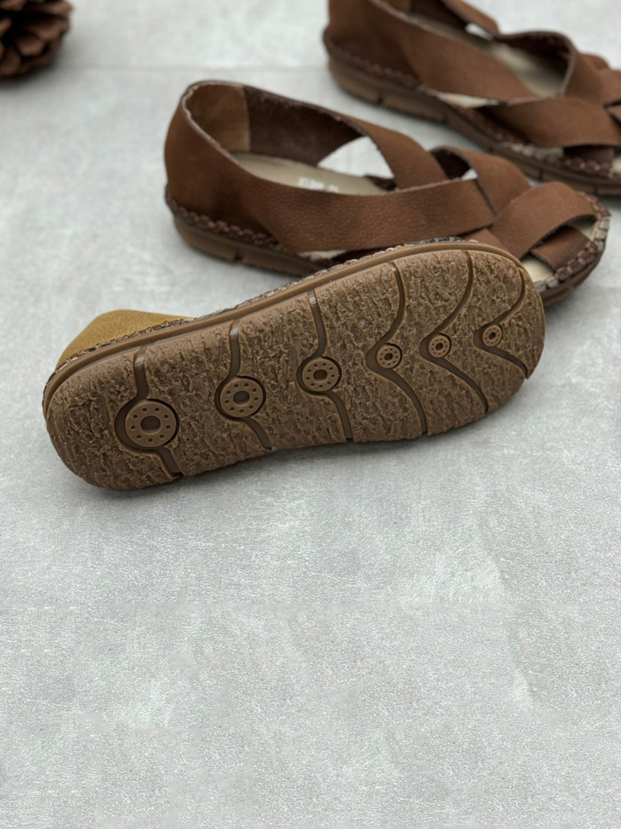 Women Summer Casual Leather Weaven Flat Shoes WE1020