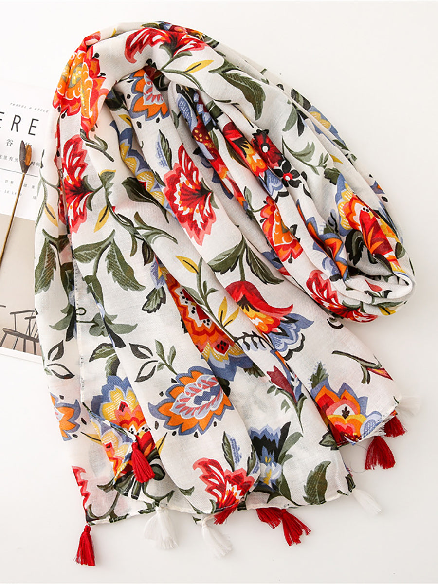 Women Summer Flower Print Tassel Shawl Scarf TY1014