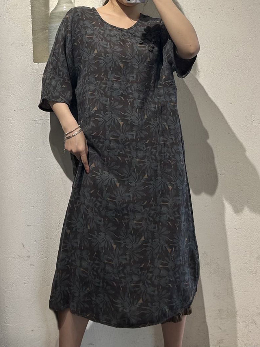 Robe d'été en coton à boucle fleurie vintage pour femme UI1010