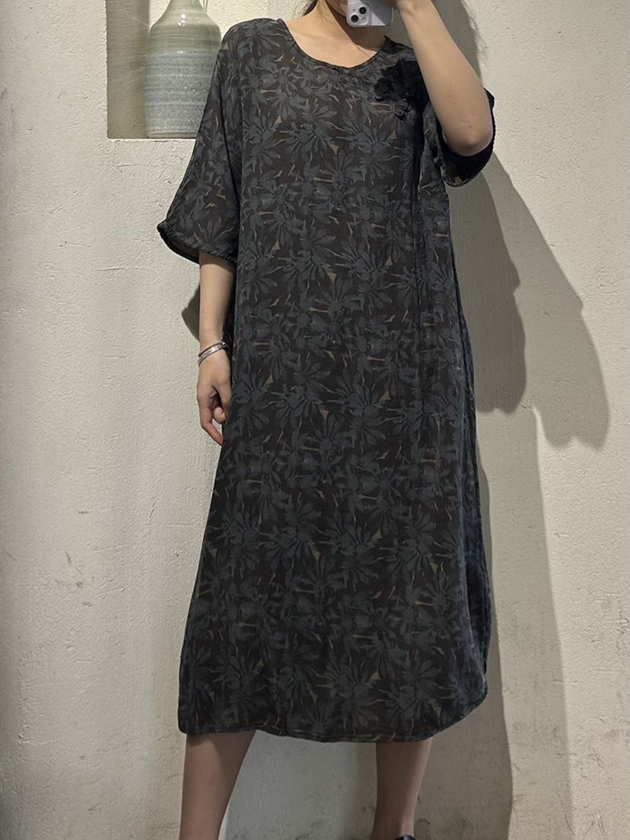 Robe d'été en coton à boucle fleurie vintage pour femme UI1010