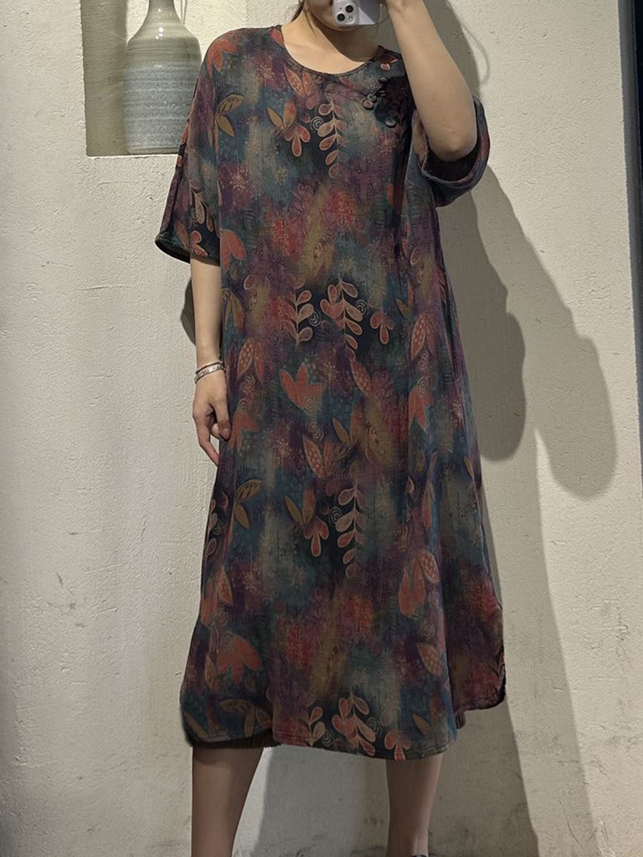 Robe d'été en coton à boucle fleurie vintage pour femme UI1010