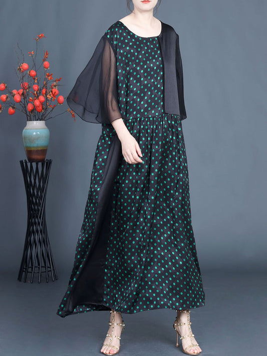 Women Summer Artsy Dot Spliced Loose Maxi Dress BN1044