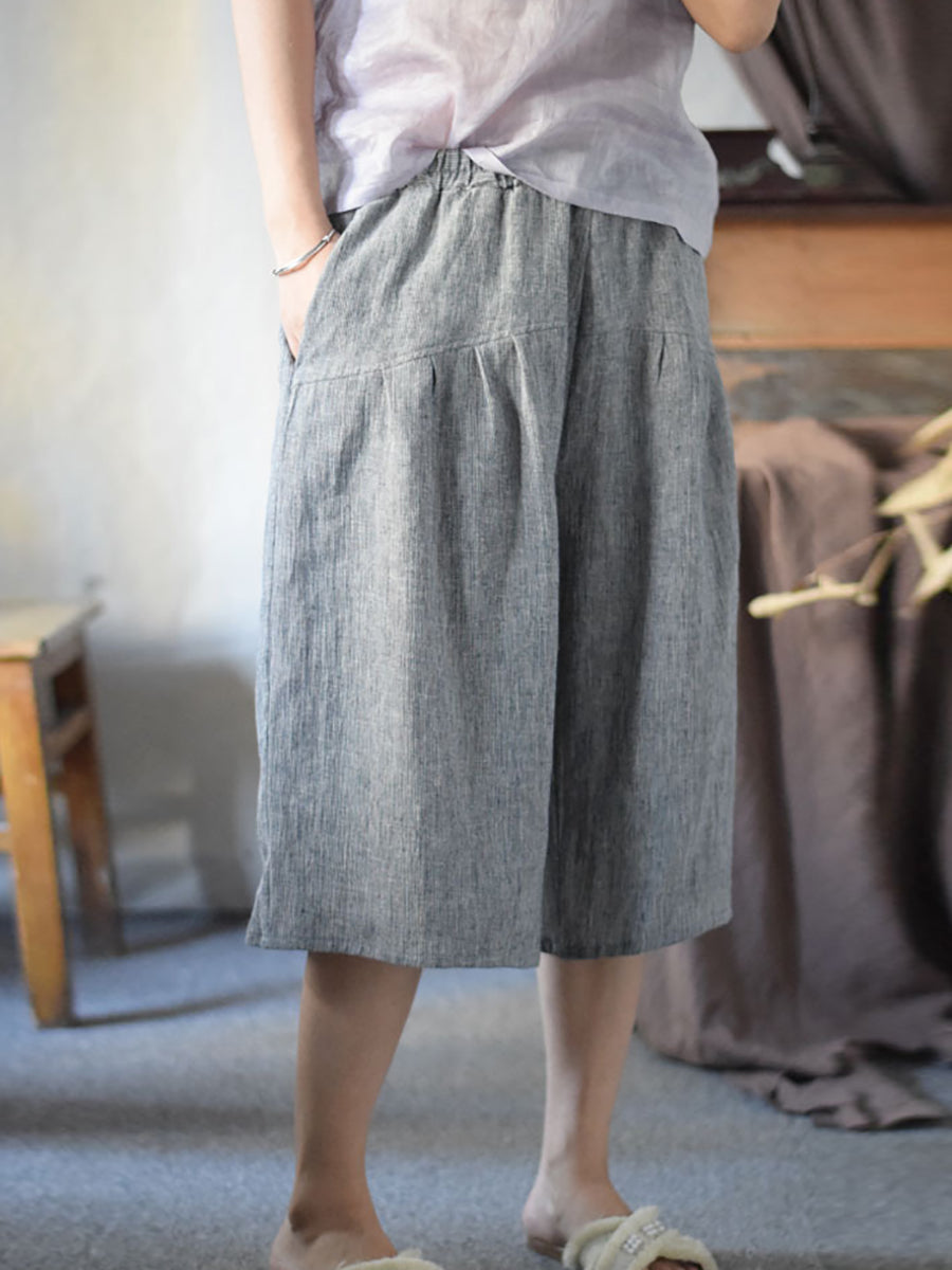 Women Summer Vintage Solid Spliced Linen Wide-leg Pants CV1001