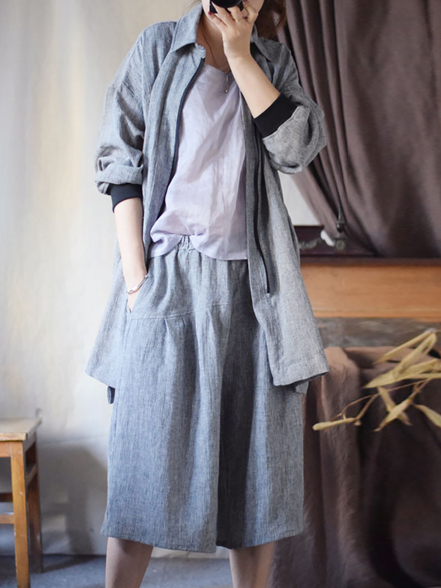 Women Summer Vintage Solid Spliced Linen Wide-leg Pants CV1001