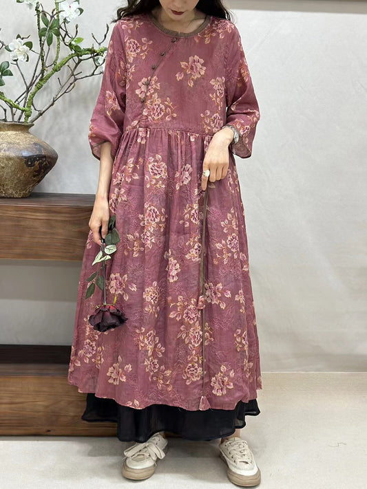 Robe ample d'été à imprimé floral vintage pour femme BN1015