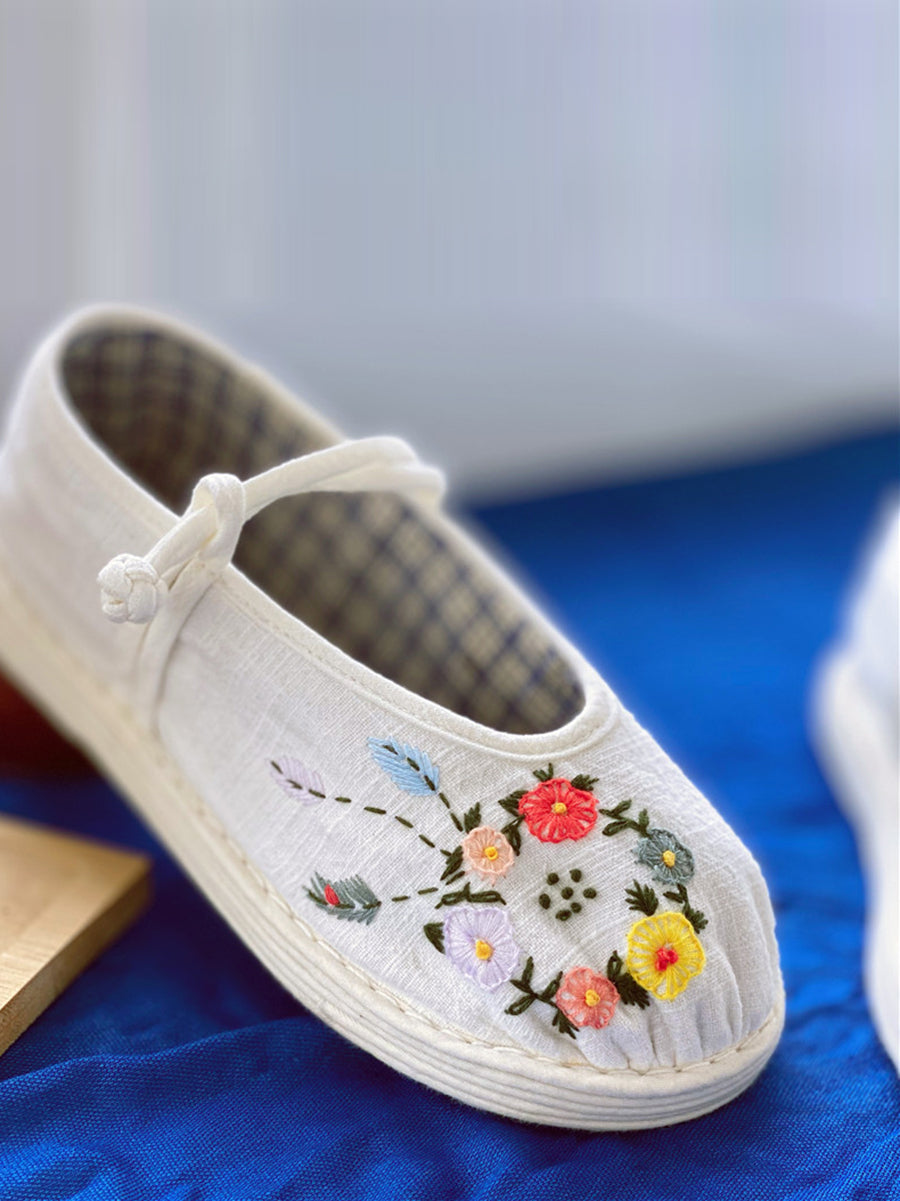 Women Summer Vintage Floral Embrodery Cloth Shoes RR1022