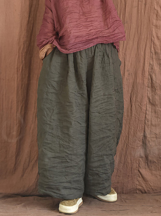 Women Summer Vintage Colorblock Loose Linen Pants OP1012