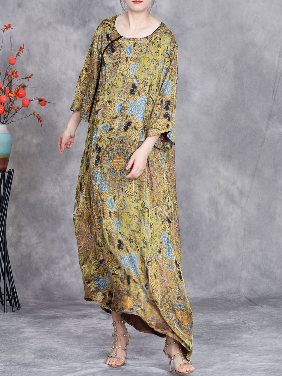 Women Artsy Summer Flower Buckle Loose Dress OP1001